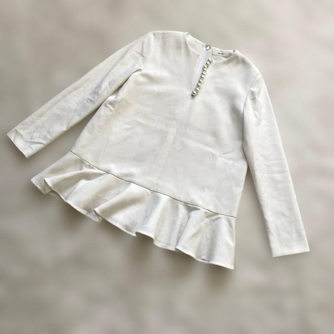 yoko chan ヨーコチャン トップス パール フリル ホワイト アイボリー