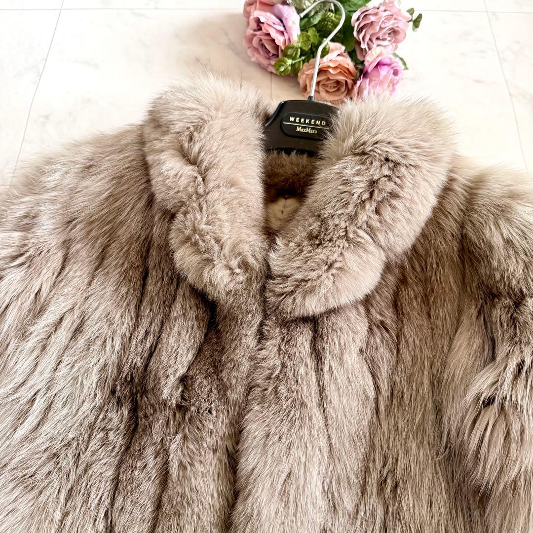 肉厚ボリューム◎ グレージュ 染めフォックス ファーコート リアルファー 毛皮