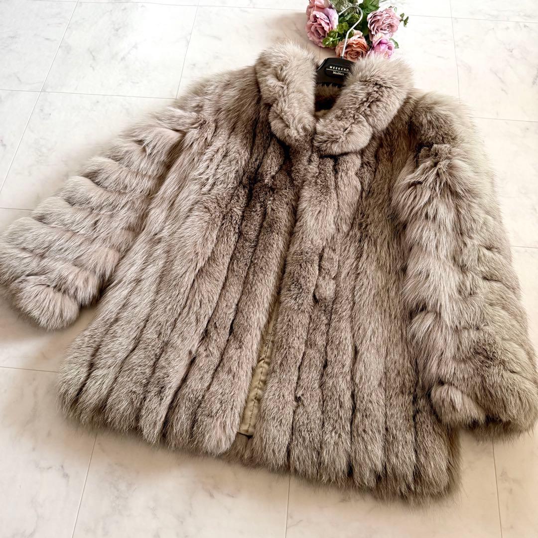 肉厚ボリューム◎ グレージュ 染めフォックス ファーコート リアルファー 毛皮