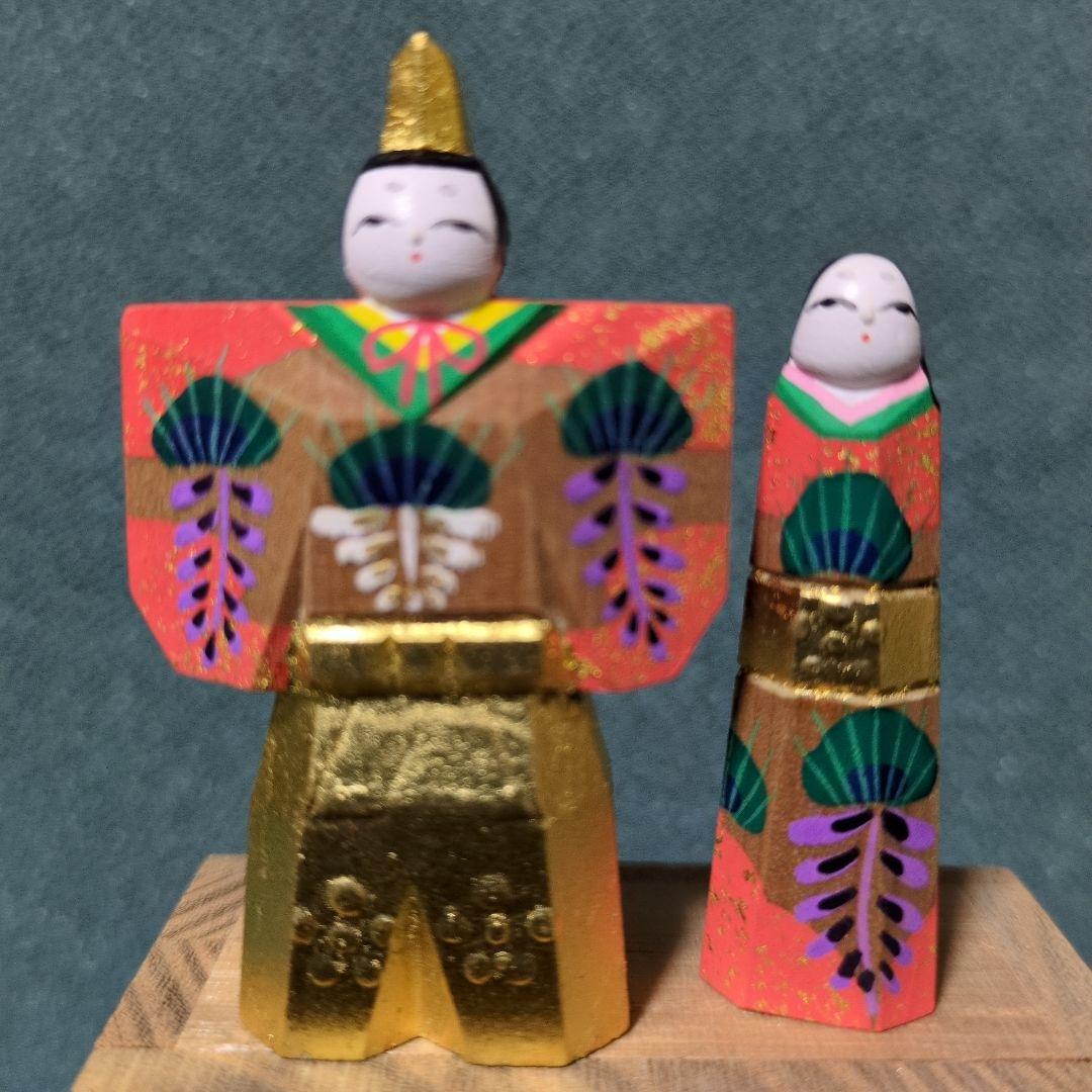 奈良一刀彫り　雛人形　川口神泉　立雛　共箱付き　伝統工芸　木彫