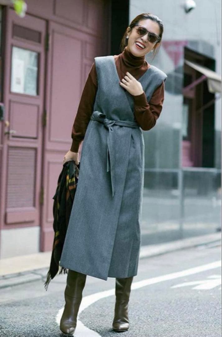 【美品】VERMEIL par iena 2WAY ツイルロングジレワンピース