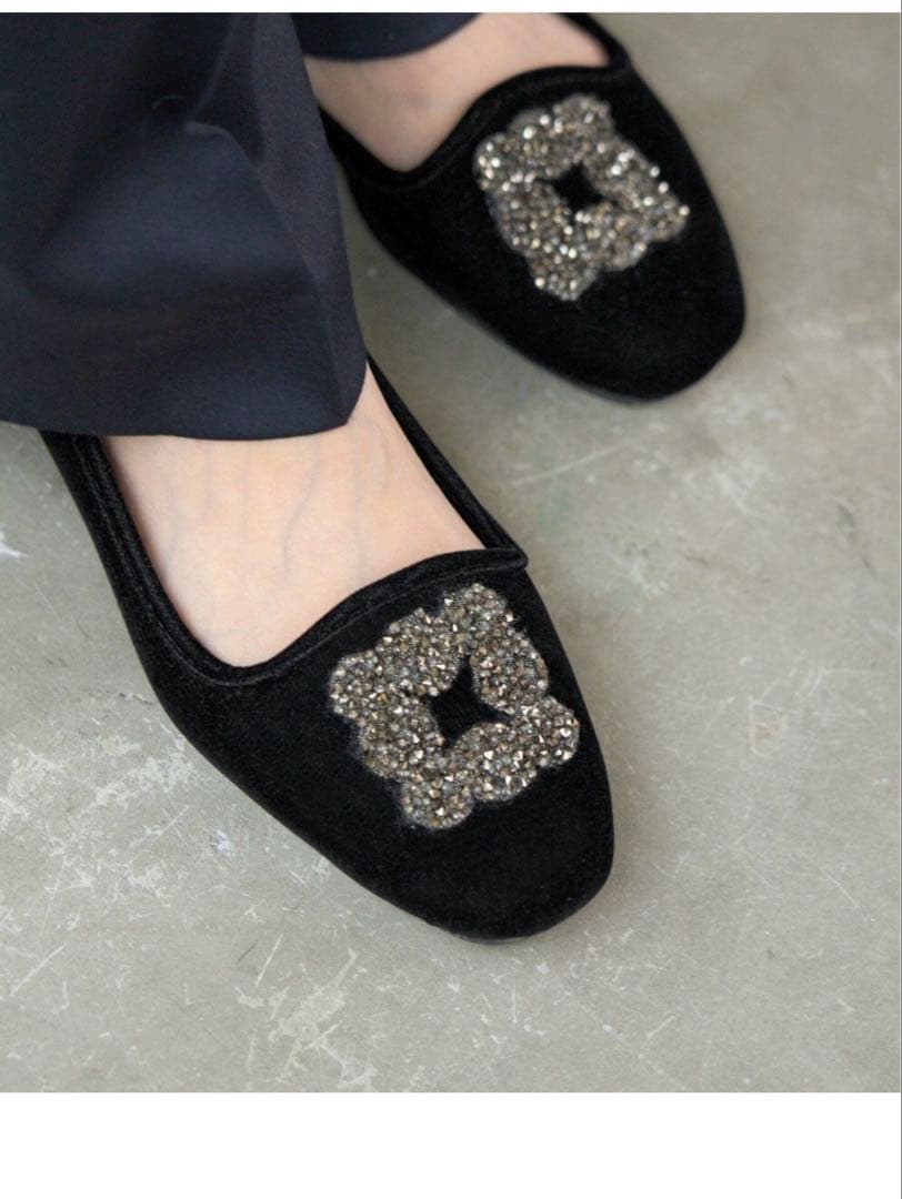 新品IENA MALUS/マリュス VELVET BIJOU SHOES