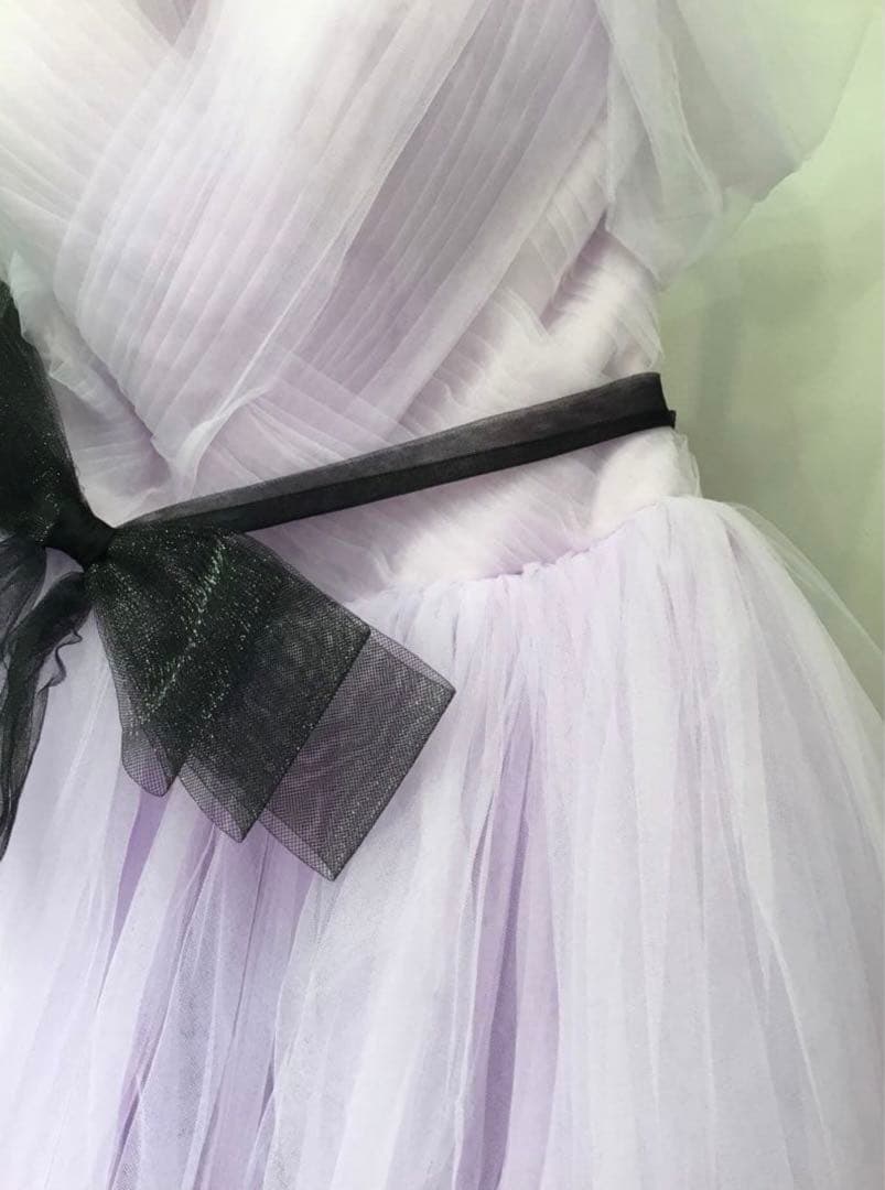 ラベンダーオフショルダーチュールドレス