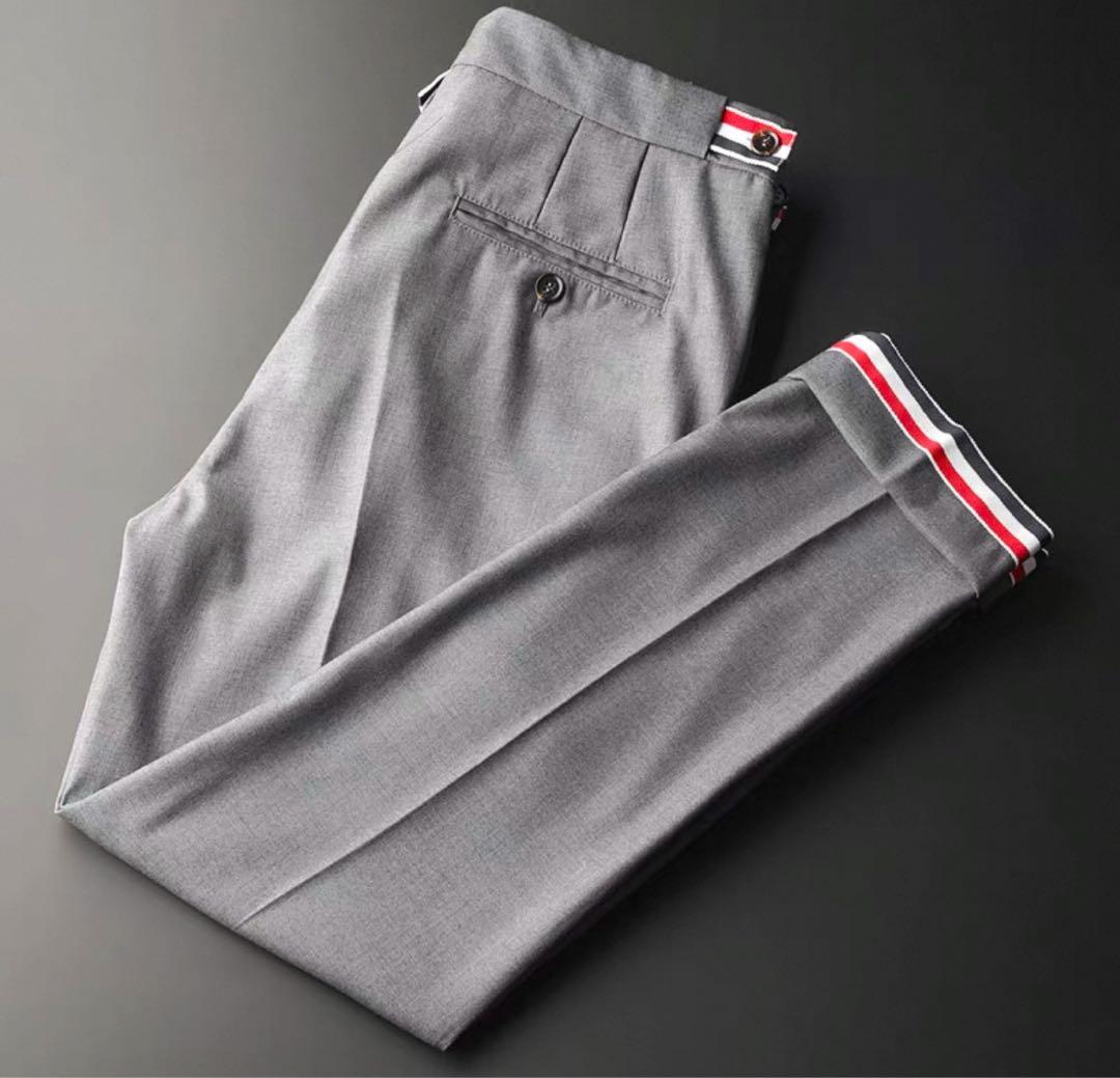 グレー ストライプ裾 スラックス