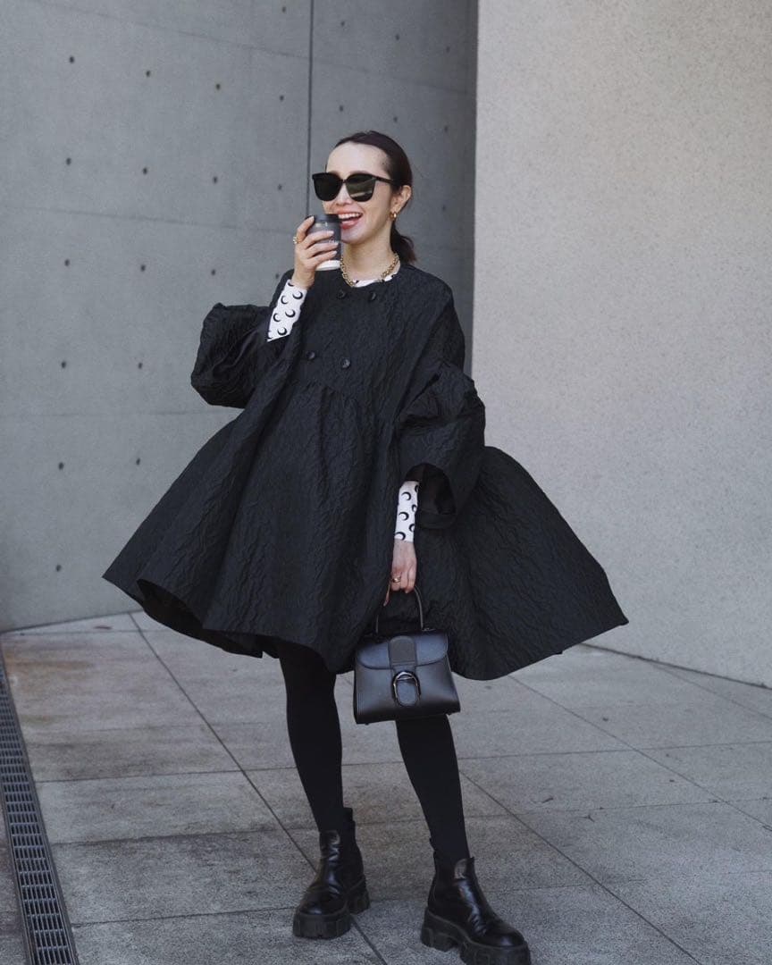 COLUMN ジャカードコート　ボリュームコート　36 ブラック