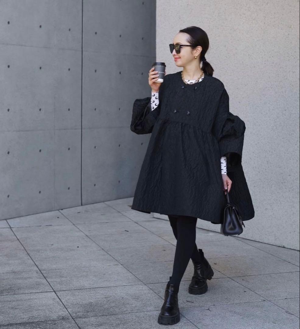 COLUMN ジャカードコート　ボリュームコート　36 ブラック