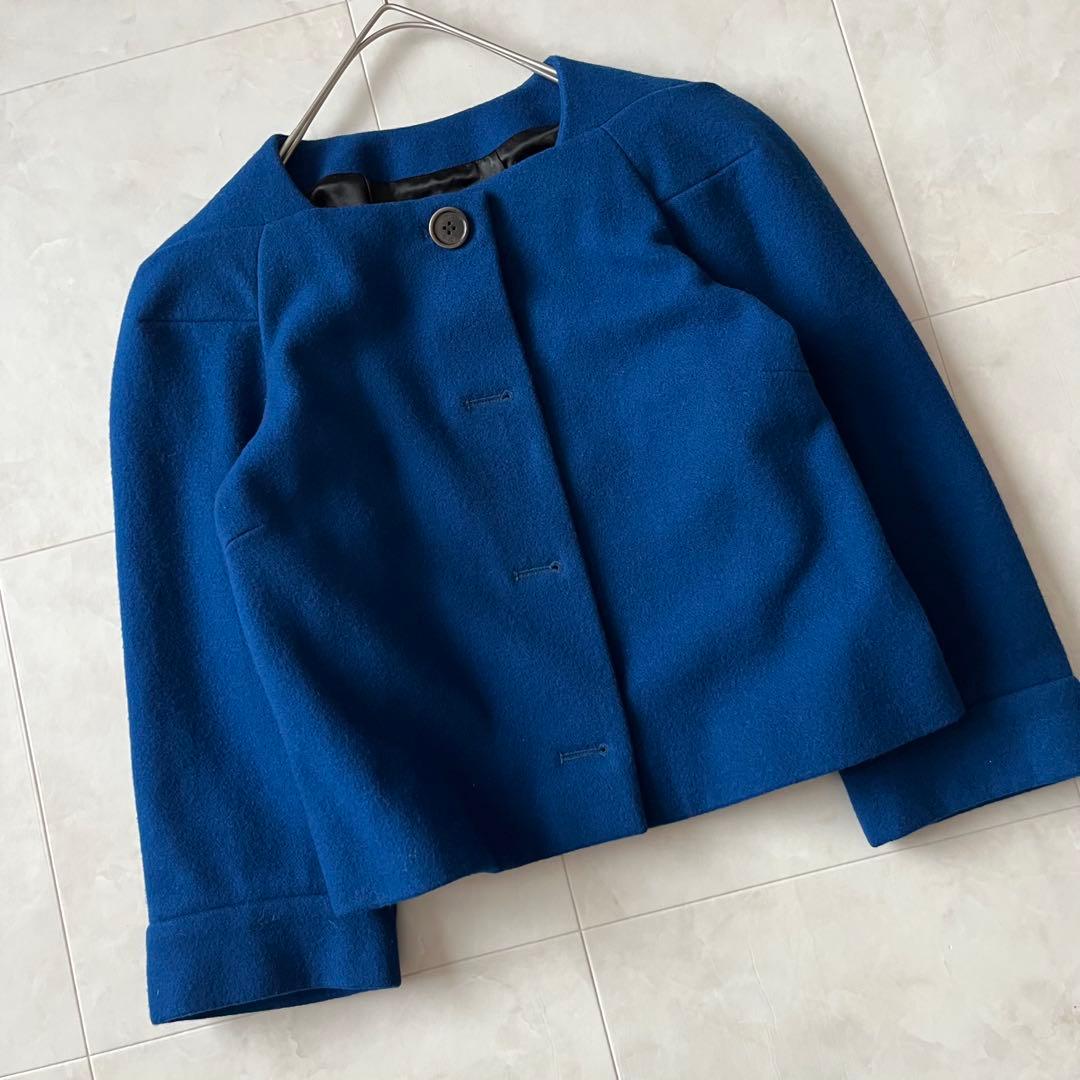 美品✨ドリスヴァンノッテン　ノーカラージャケットロイヤルブルー　フランス製36