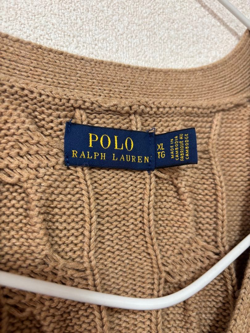 ラルフローレン　太ケーブル　カーディガン　ベージュ　L