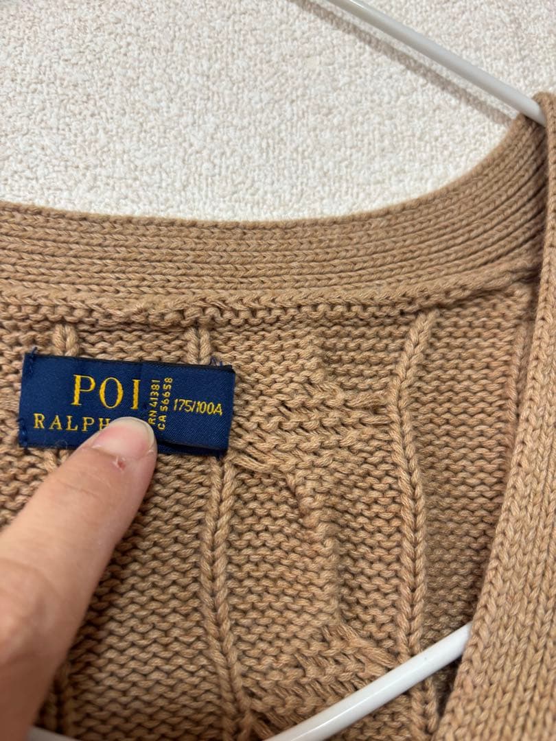 ラルフローレン　太ケーブル　カーディガン　ベージュ　L