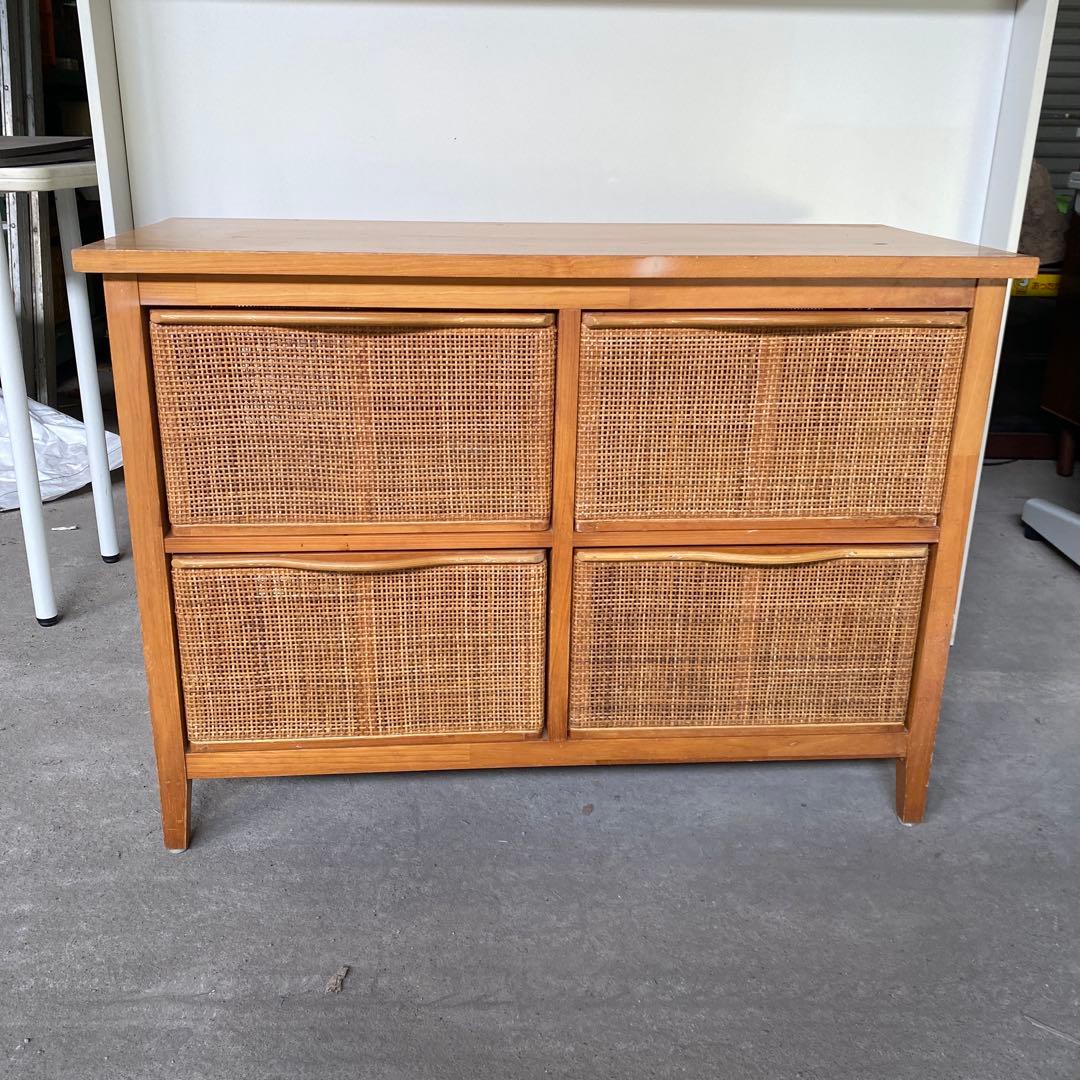 藤　ラタンチェスト　タンス　昭和レトロ　木製　網 キャビネット 箪笥 収納　棚