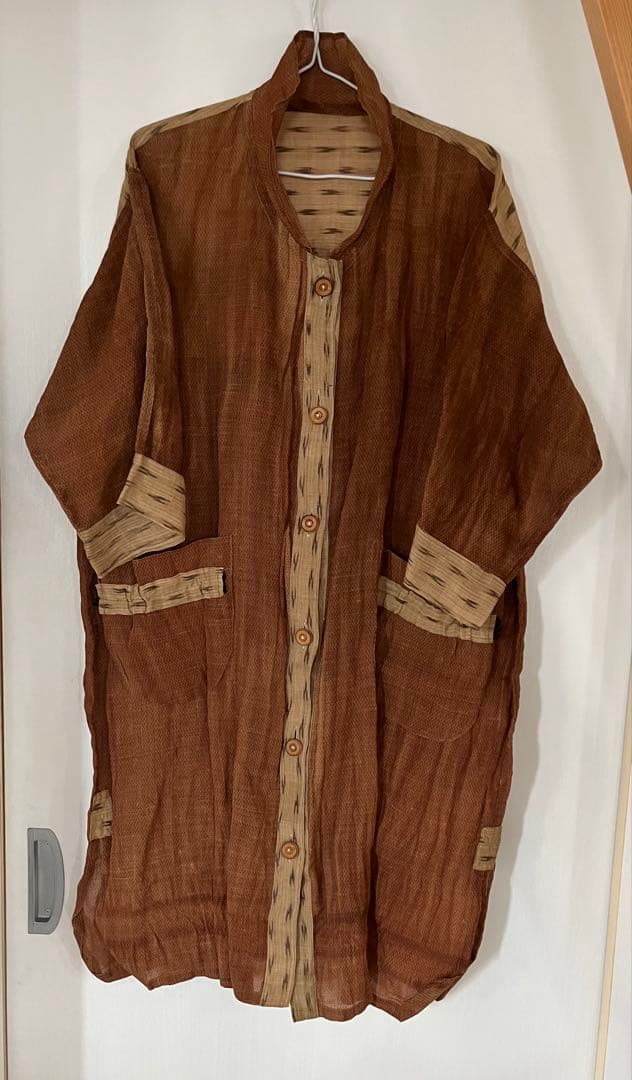 iin◆麻の柿渋染め&絣 薄手羽コート◆