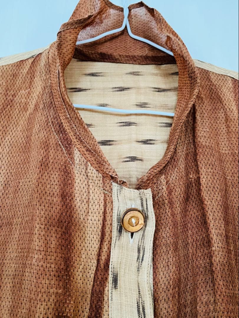 iin◆麻の柿渋染め&絣 薄手羽コート◆