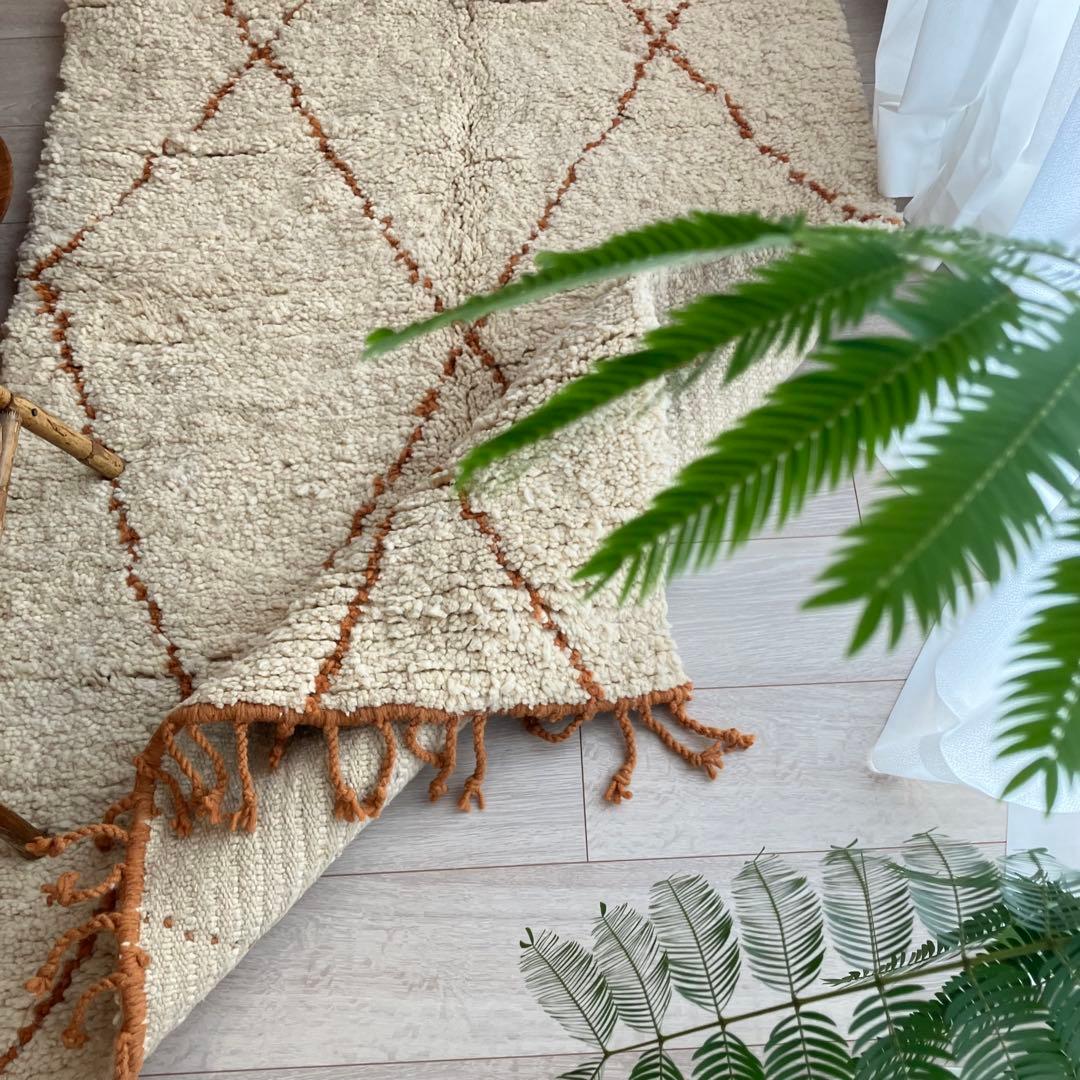 Morokkoモロッコラグ◇ダイヤ　ホワイト　ベニワレン　トルコヴィンテージラグ