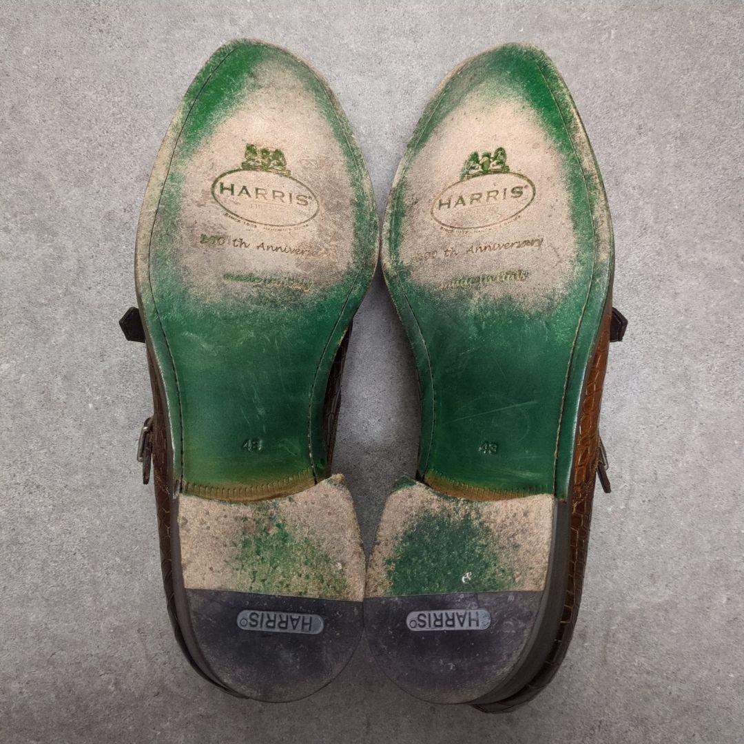 100周年限定　HARRIS ハリス クロコ柄 レザー ダブルバックルシューズ
