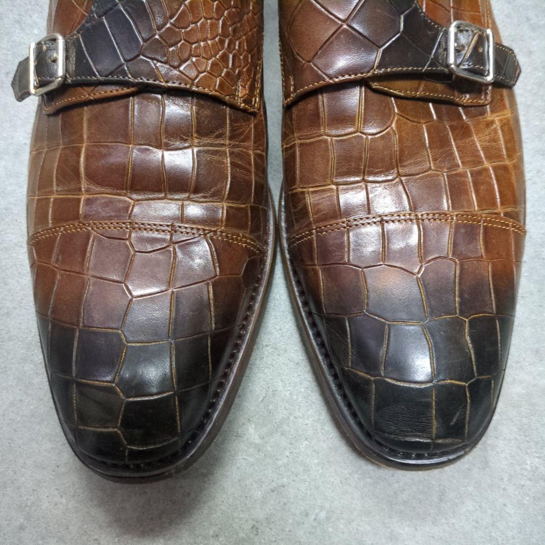 100周年限定　HARRIS ハリス クロコ柄 レザー ダブルバックルシューズ