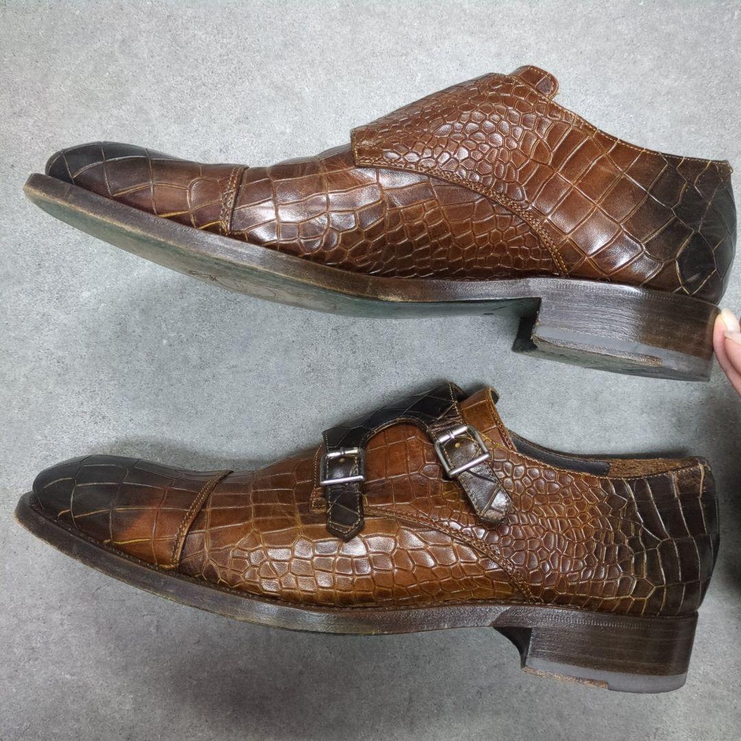 100周年限定　HARRIS ハリス クロコ柄 レザー ダブルバックルシューズ