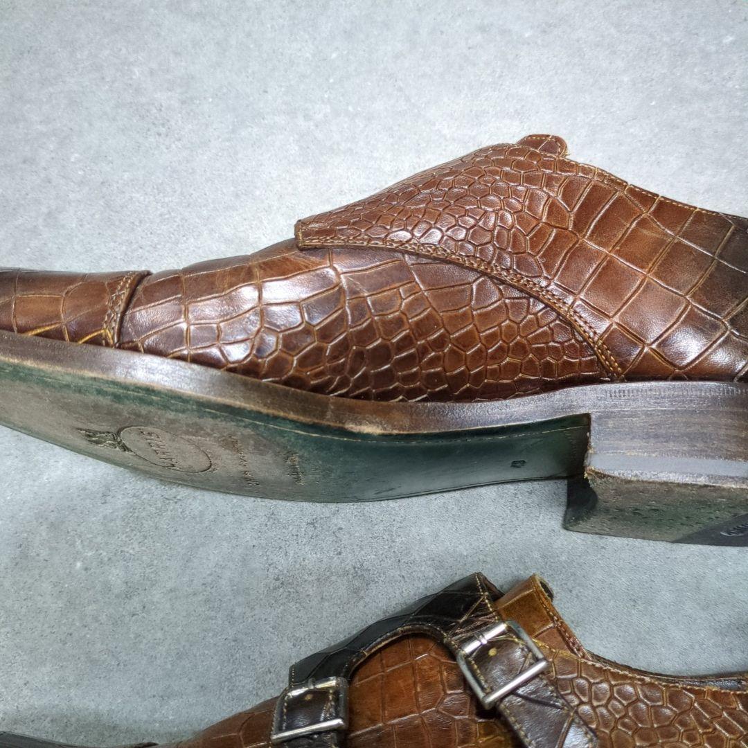 100周年限定　HARRIS ハリス クロコ柄 レザー ダブルバックルシューズ