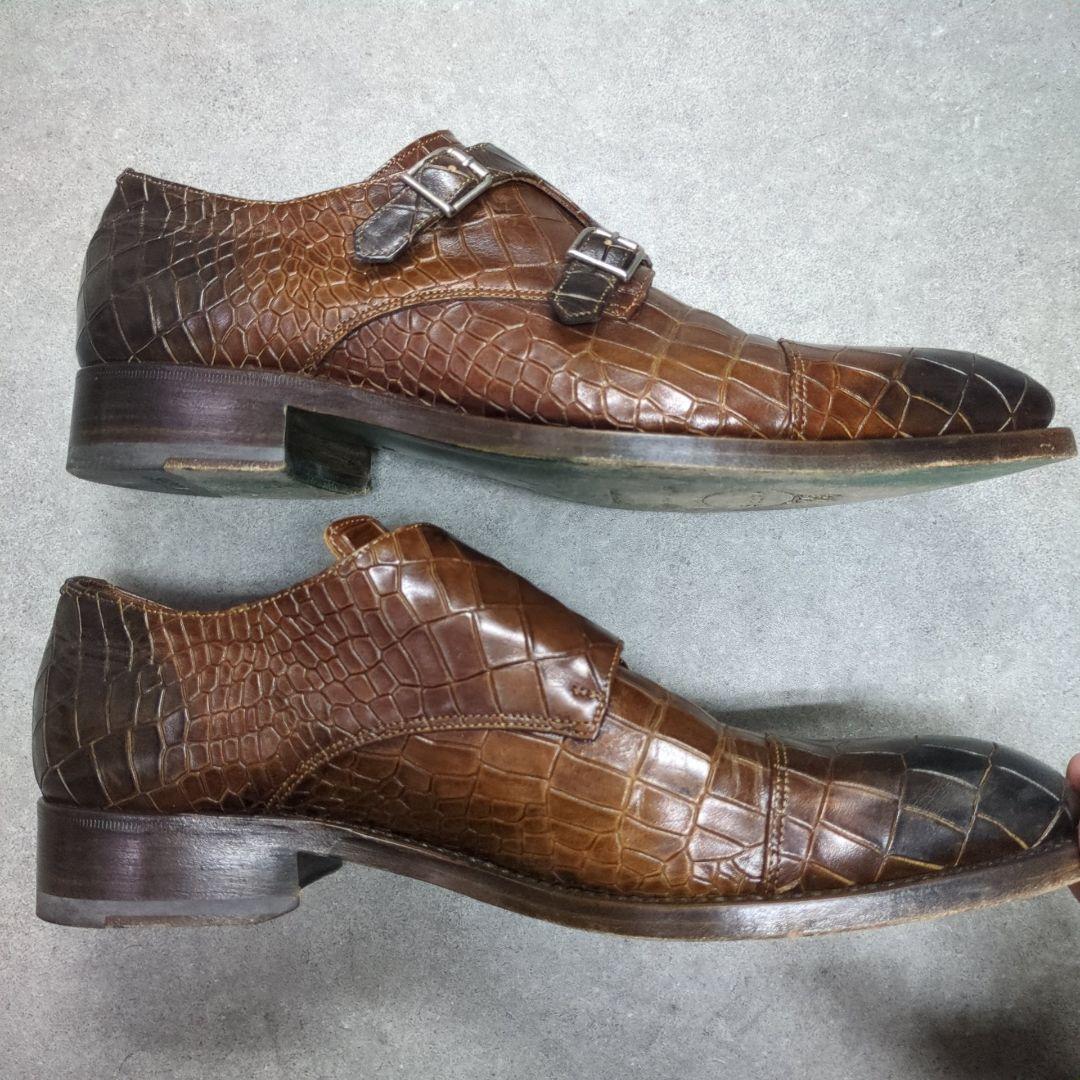 100周年限定　HARRIS ハリス クロコ柄 レザー ダブルバックルシューズ