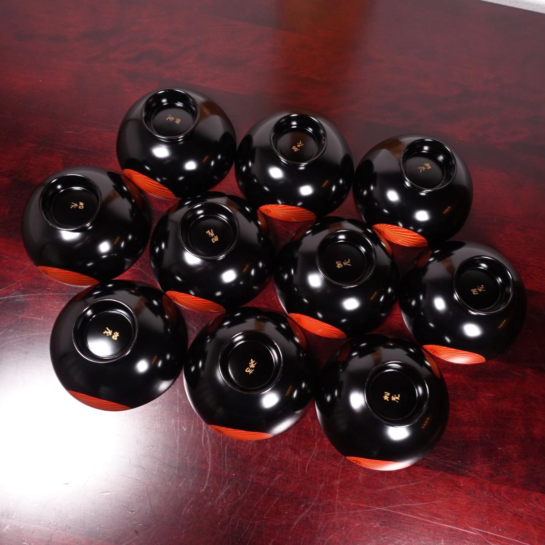 輪島塗 黒塗 蒔絵 吸物椀 10客 共箱