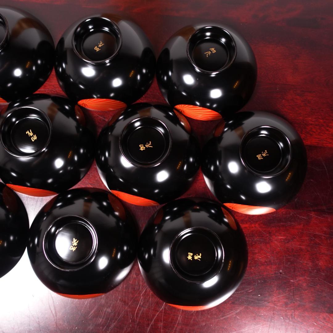 輪島塗 黒塗 蒔絵 吸物椀 10客 共箱