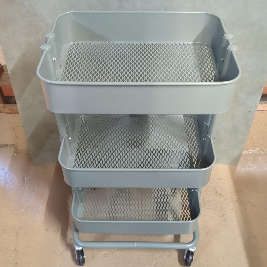 (s)ルッツ　 IKEAキャスター付き3段キッチンワゴン グリーンホワイト