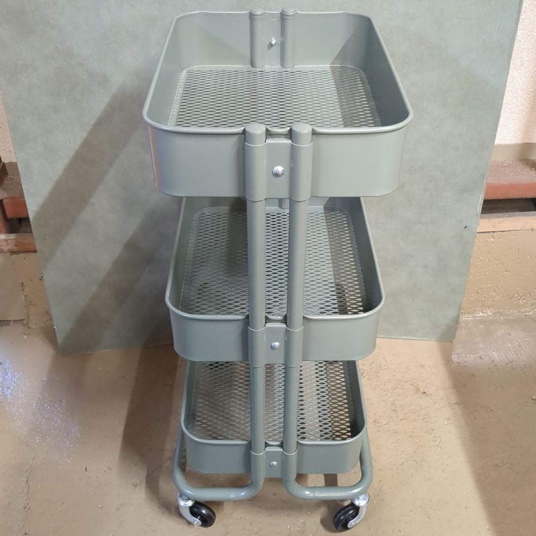 (s)ルッツ　 IKEAキャスター付き3段キッチンワゴン グリーンホワイト