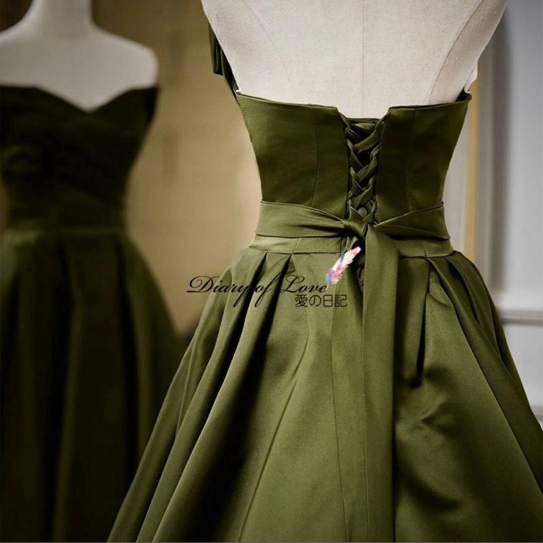 オリーブグリーン ストラップレス ウェディングドレス パーティードレス