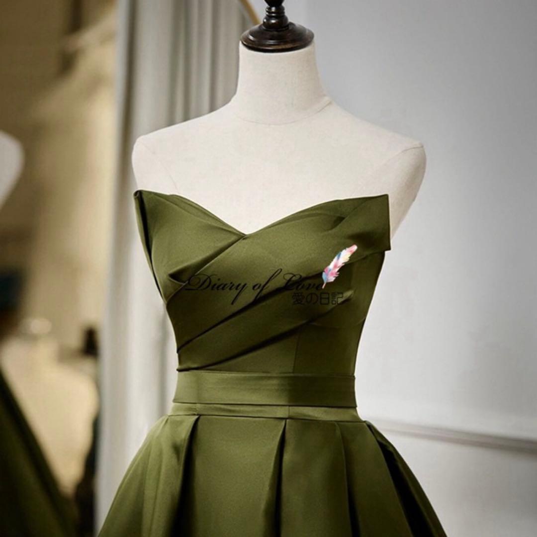 オリーブグリーン ストラップレス ウェディングドレス パーティードレス