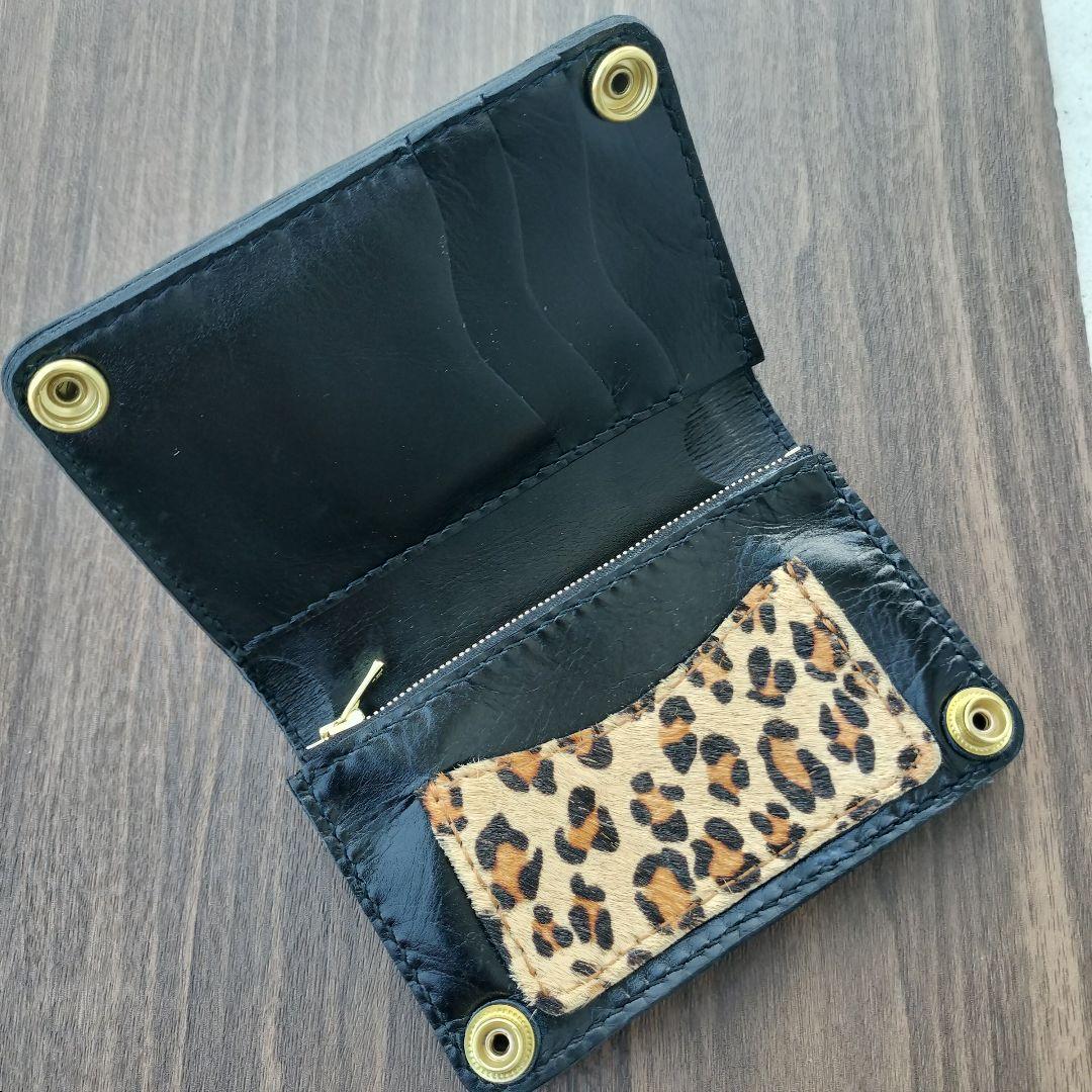 ヒョウ柄ハラコ　トラッカーウォレット