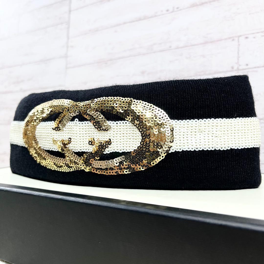 ✨未使用級 GUCCI ヘアバンド GG柄 スパンコール 現行 ゴールド