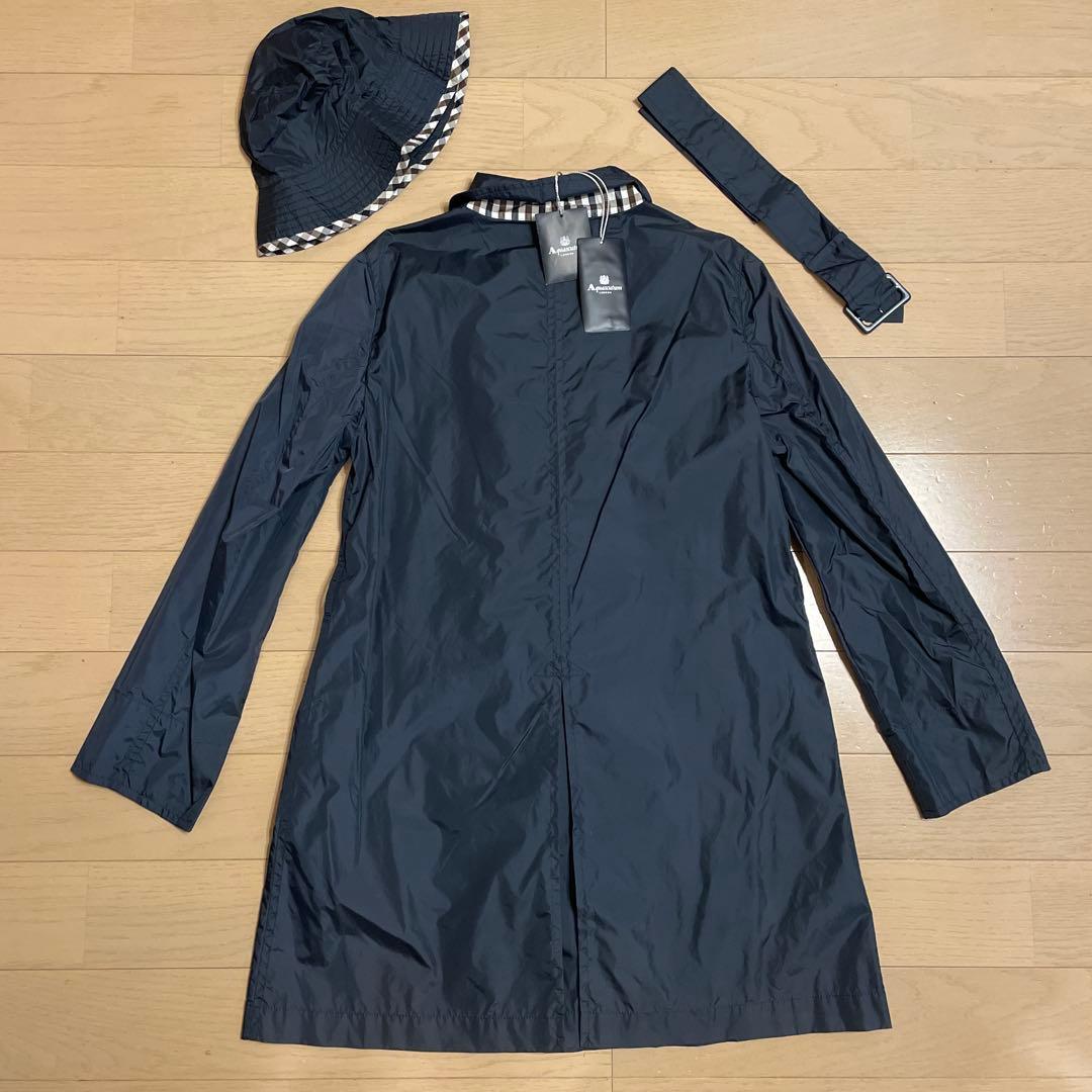 Aquascutum アクアスキュータム 帽子付きレインコート ネイビー 8