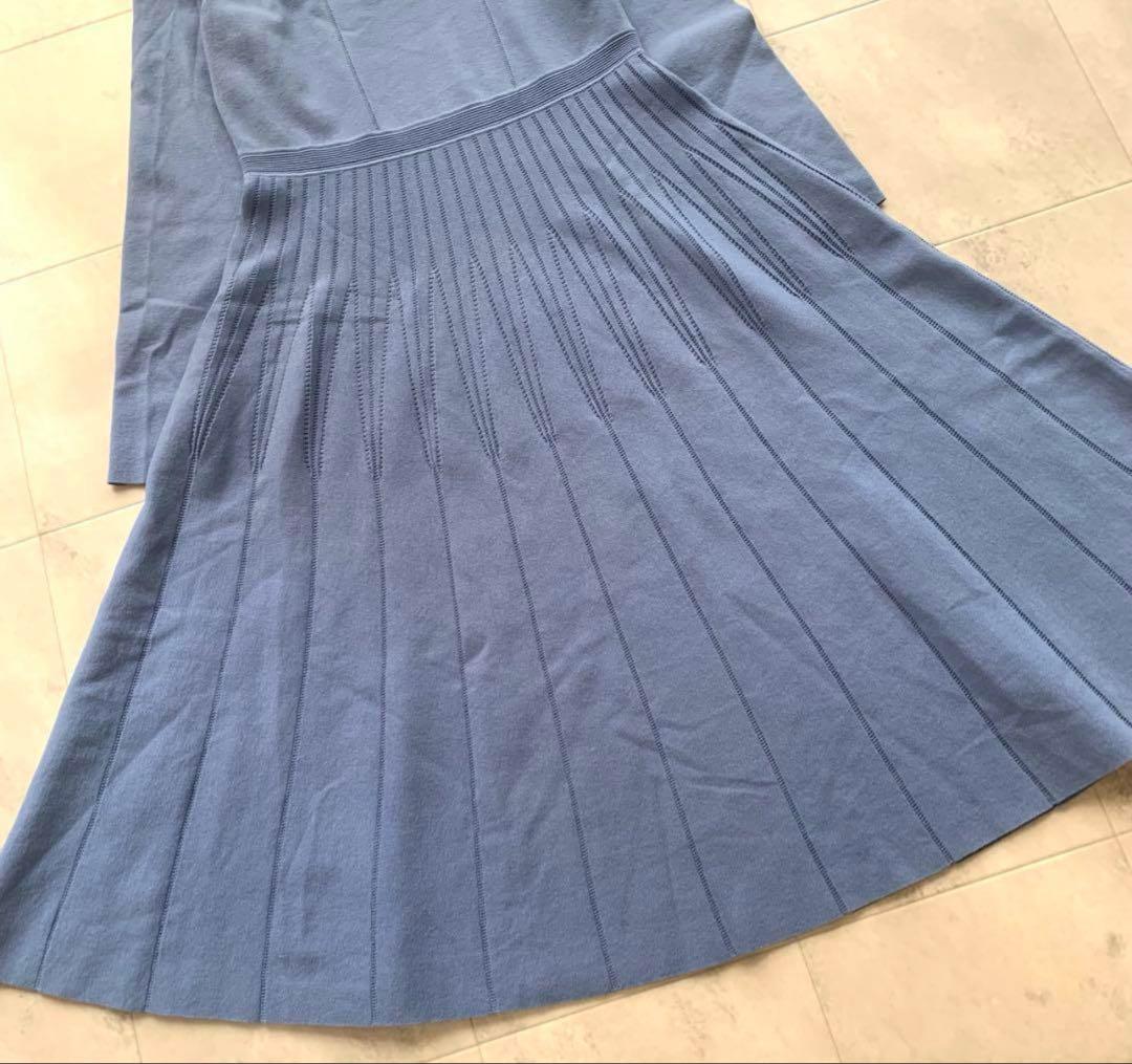 美品　アナイ アイレットスムース ワンピース ニット ブルー 36