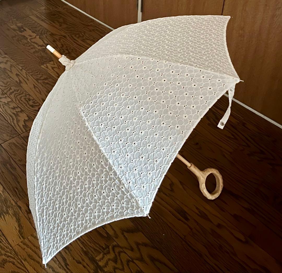 小宮商店 ホワイトレース日傘 木製ハンドル 50cm 刺繍