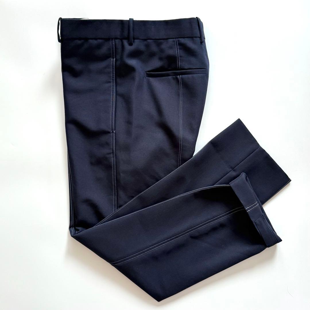 美品 OAMC スラックス ウールモヘヤ トラウザーズ ステッチ ネイビー 44