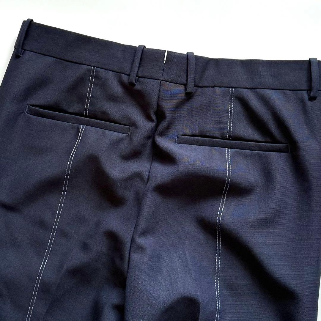 美品 OAMC スラックス ウールモヘヤ トラウザーズ ステッチ ネイビー 44