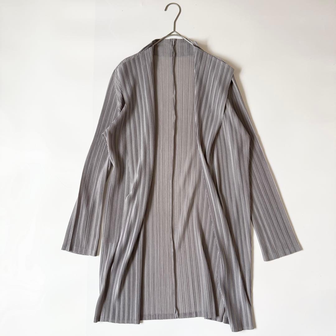 プリーツプリーズ イッセイミヤケ　長袖　ロングカーディガン　グレー　サイズ3