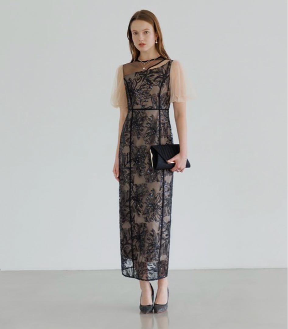 ドレス LEJA アシンメトリーシアーフラワードレスワンピース