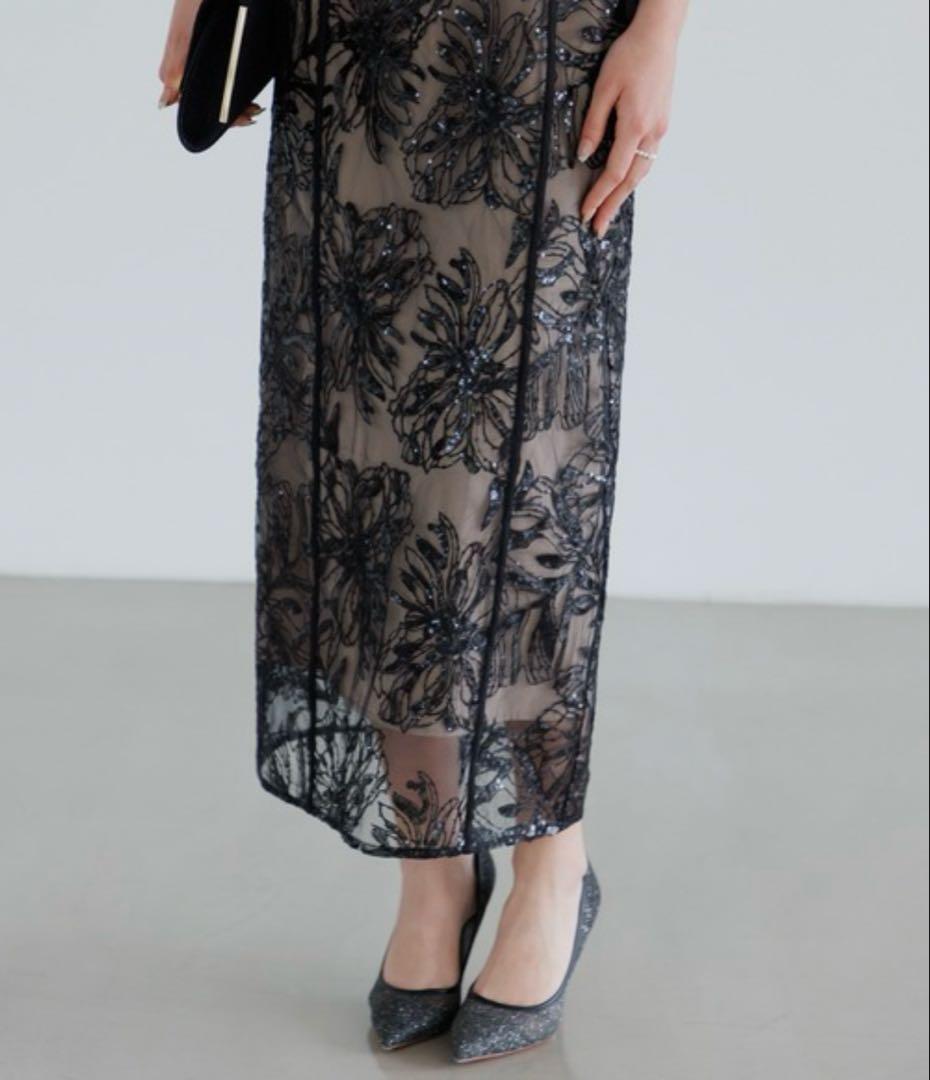 ドレス LEJA アシンメトリーシアーフラワードレスワンピース