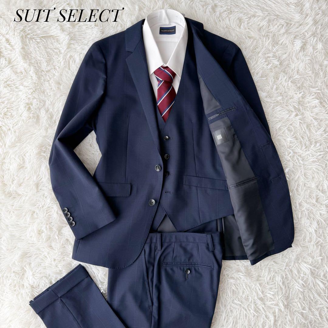 3ピース⭐︎SUIT SELECT セットアップスーツ ウィンドウペン ネイビーS