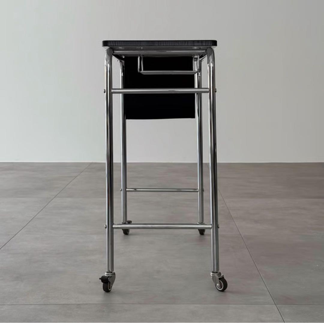 table-03192　ブラック サイドポケット キャスター付きデスク