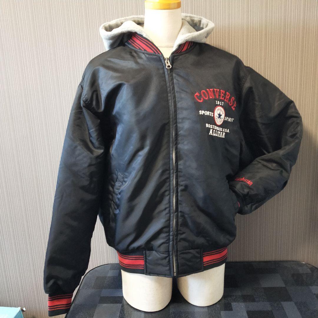 美品】90S CONVERSE スタジャン ブラック 刺繍　アーチロゴ　デカロゴ