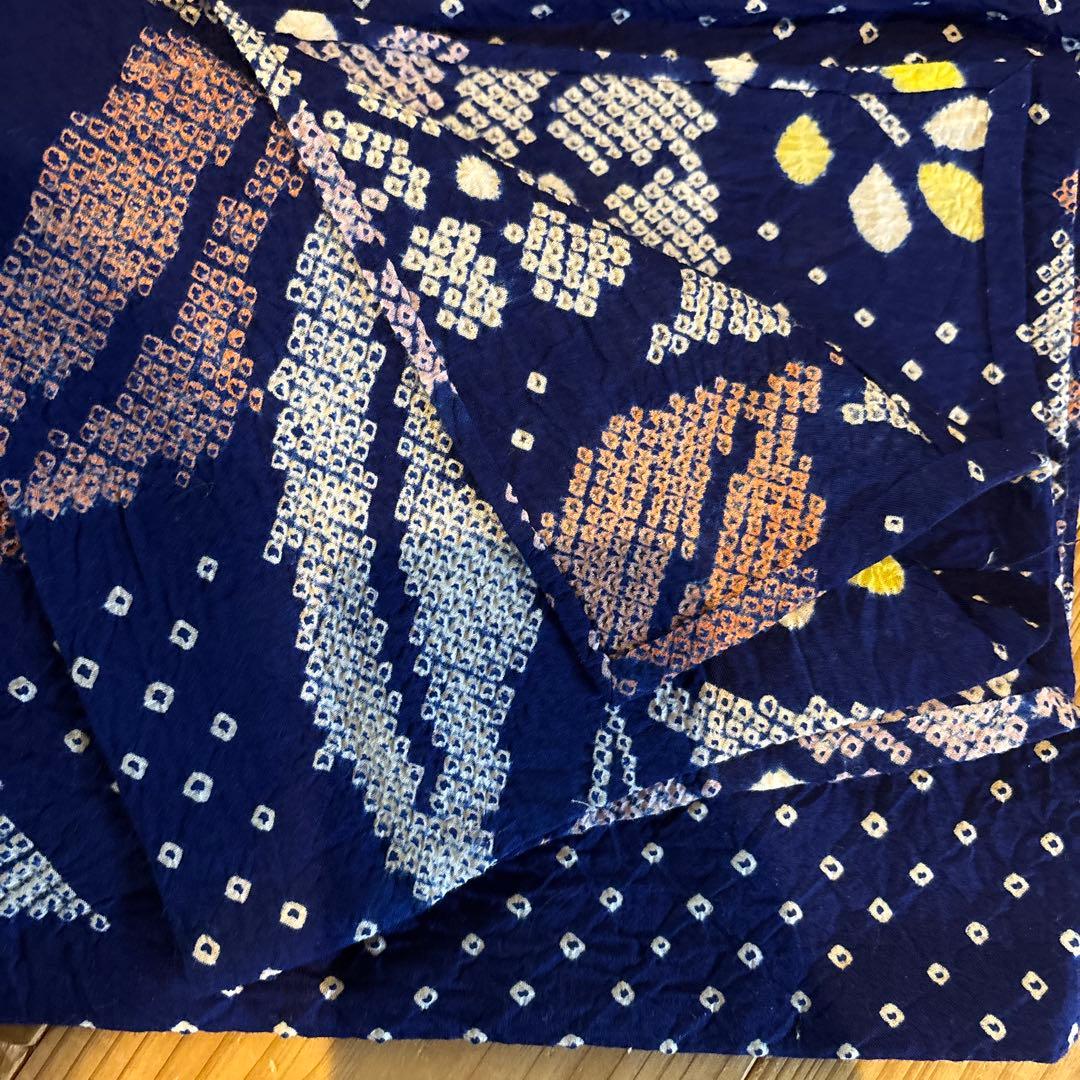 有松鳴海絞り浴衣 ヤマアジサイ 紫陽花 身丈155.5 手縫い 藍染 絞り 浴衣