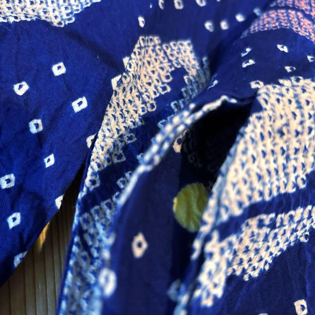 有松鳴海絞り浴衣 ヤマアジサイ 紫陽花 身丈155.5 手縫い 藍染 絞り 浴衣