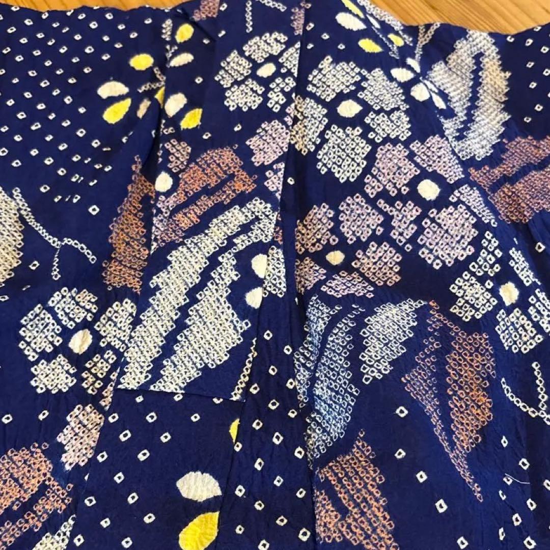 有松鳴海絞り浴衣 ヤマアジサイ 紫陽花 身丈155.5 手縫い 藍染 絞り 浴衣