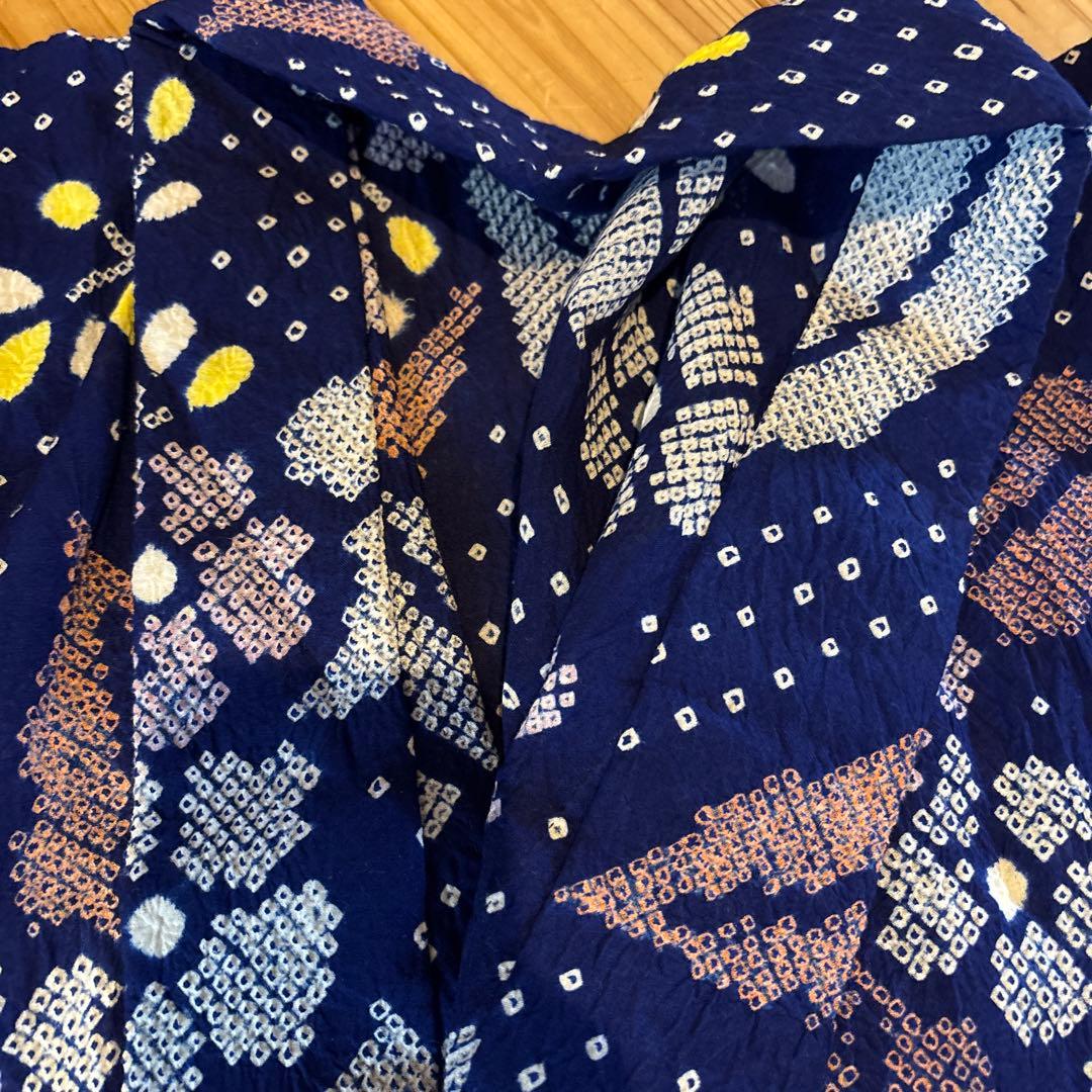 有松鳴海絞り浴衣 ヤマアジサイ 紫陽花 身丈155.5 手縫い 藍染 絞り 浴衣