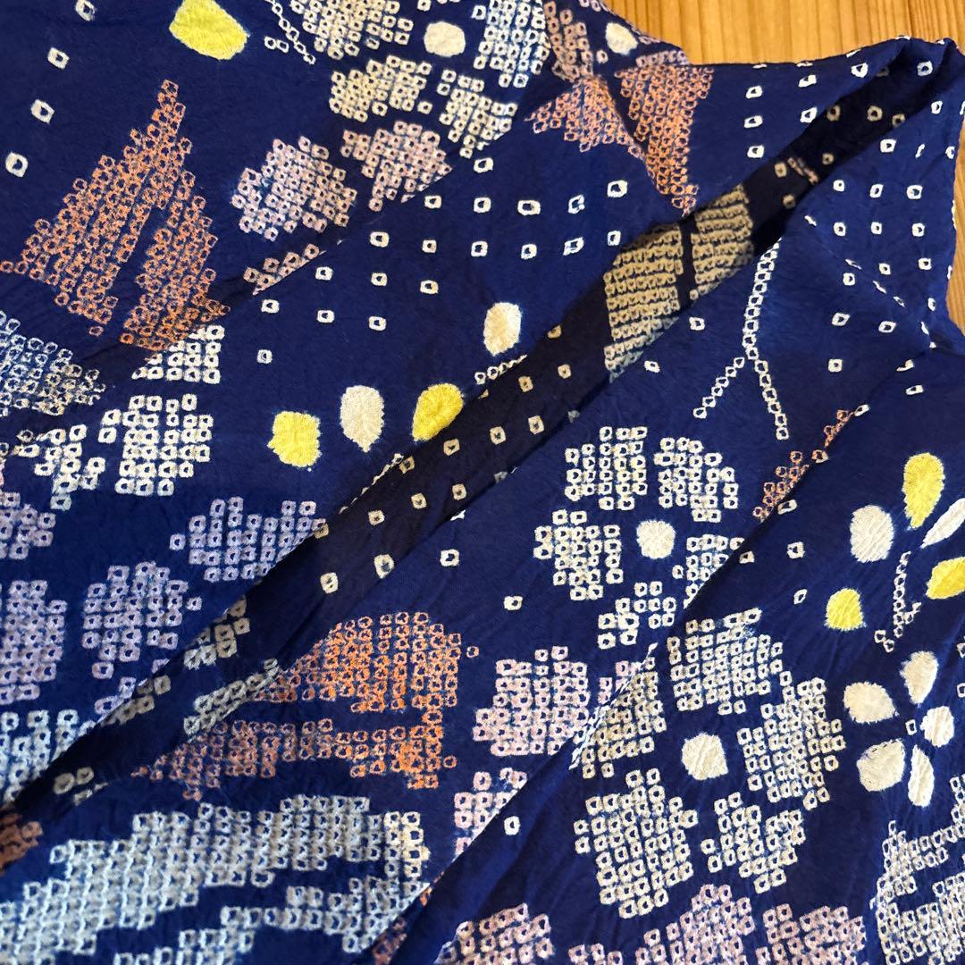 有松鳴海絞り浴衣 ヤマアジサイ 紫陽花 身丈155.5 手縫い 藍染 絞り 浴衣