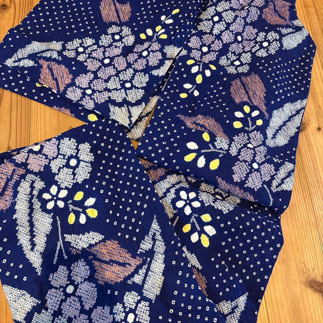 有松鳴海絞り浴衣 ヤマアジサイ 紫陽花 身丈155.5 手縫い 藍染 絞り 浴衣