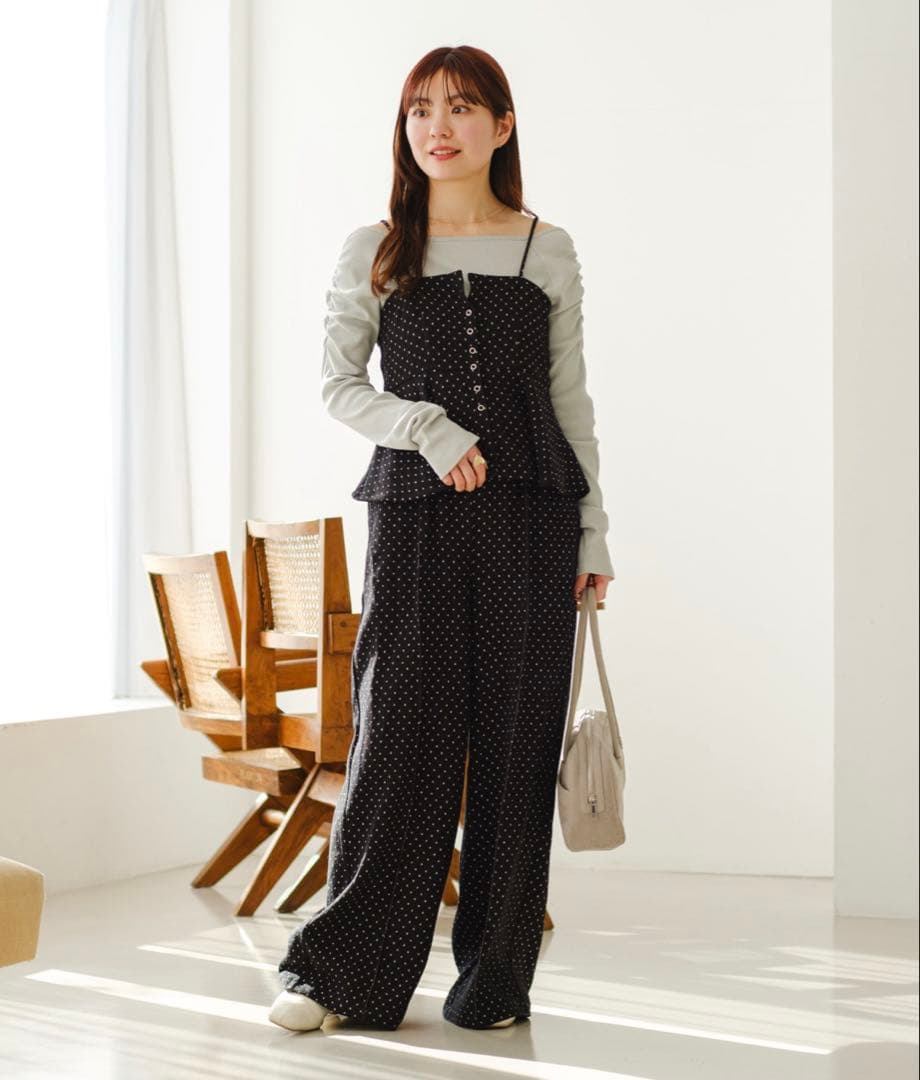 デニムライクペプラムキャミビスチェ　kastane ドット　セットアップ