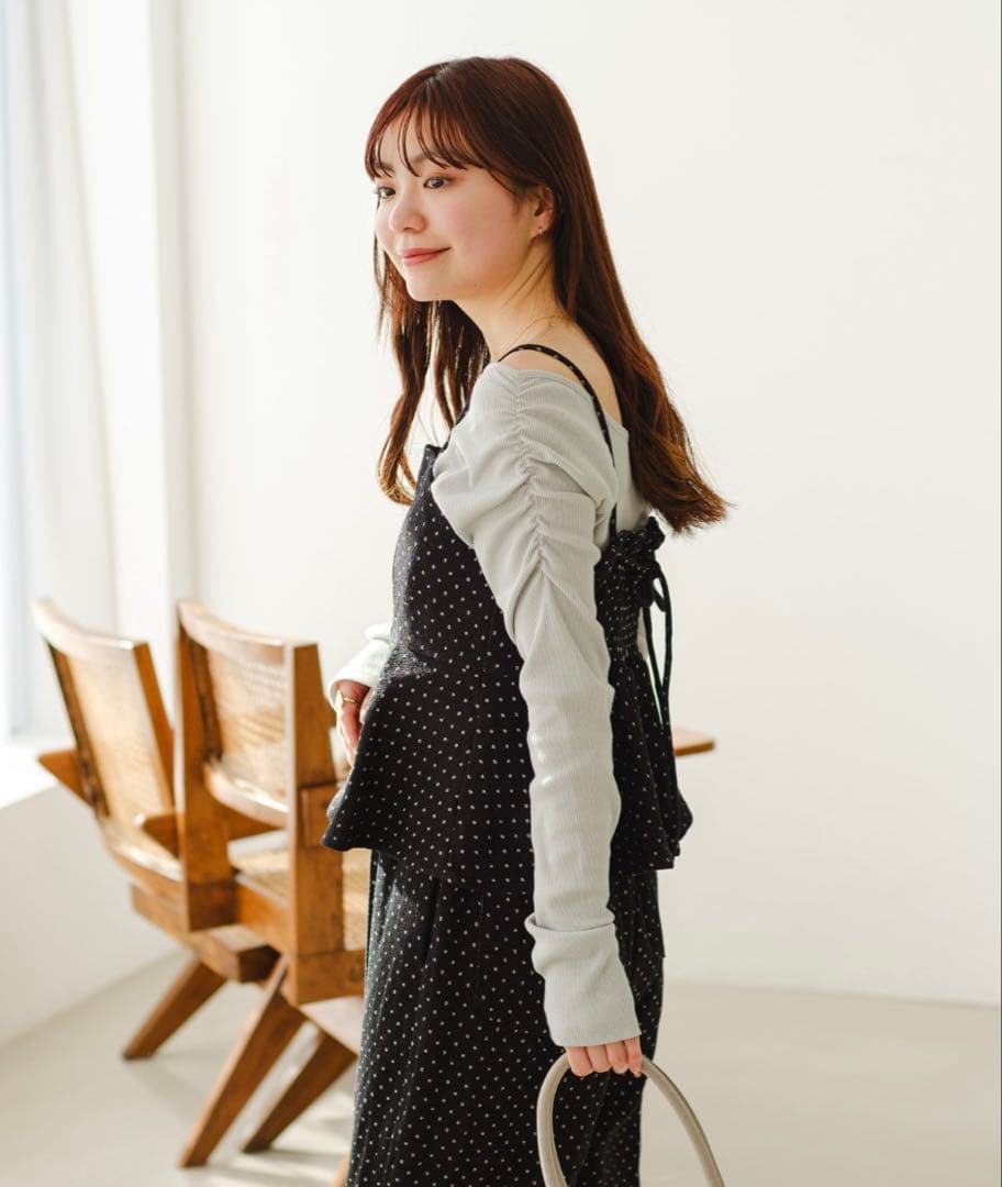 デニムライクペプラムキャミビスチェ　kastane ドット　セットアップ