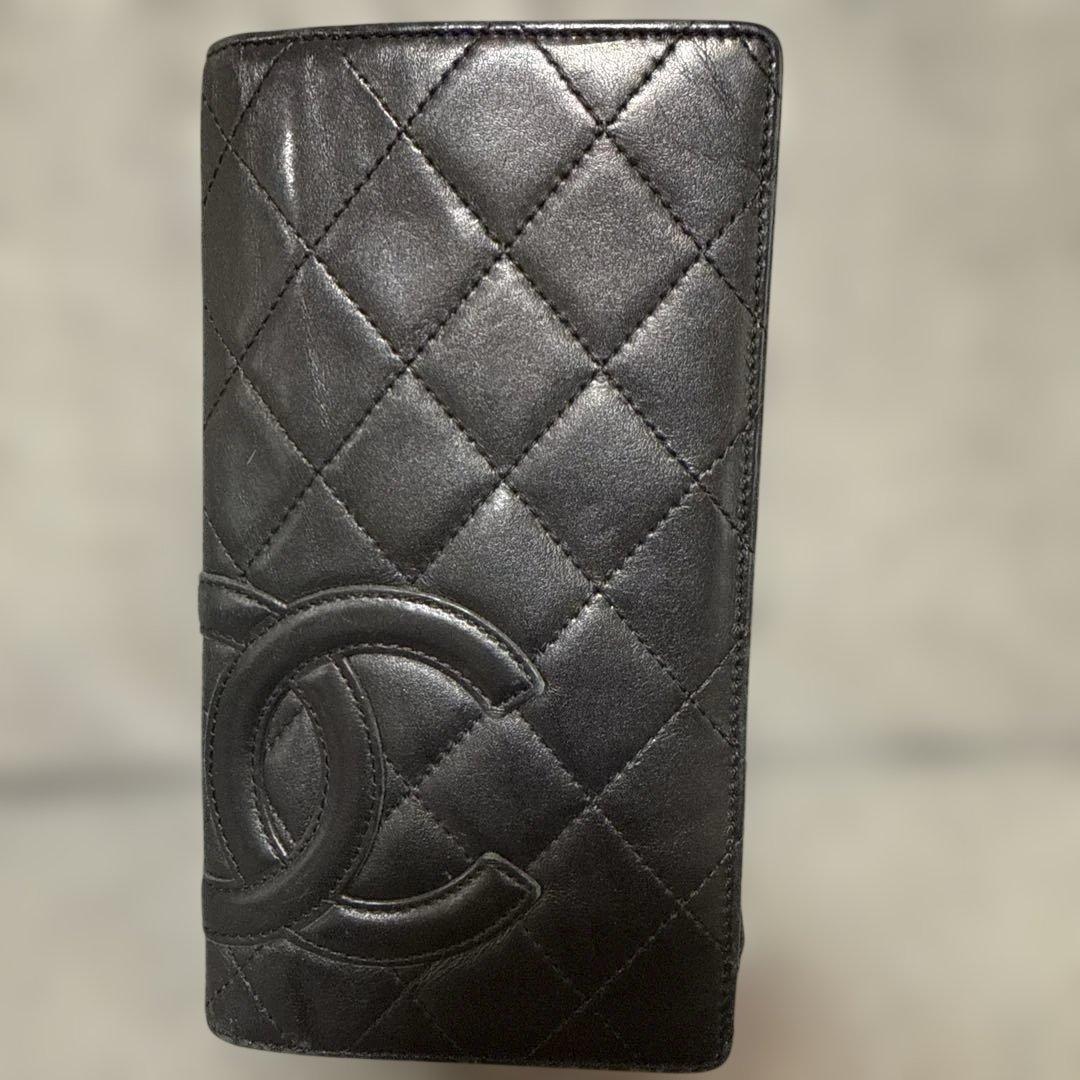 CHANEL カンボンライン　ブラック&ピンク　長財布